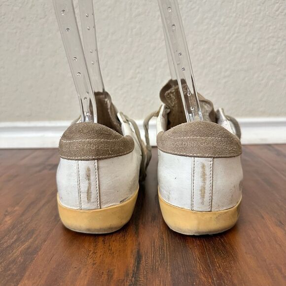 GOLDEN GOOSE Men's Super-Star w Perforated Star White/Taupe Leather/Suede - Picture 7 of 14